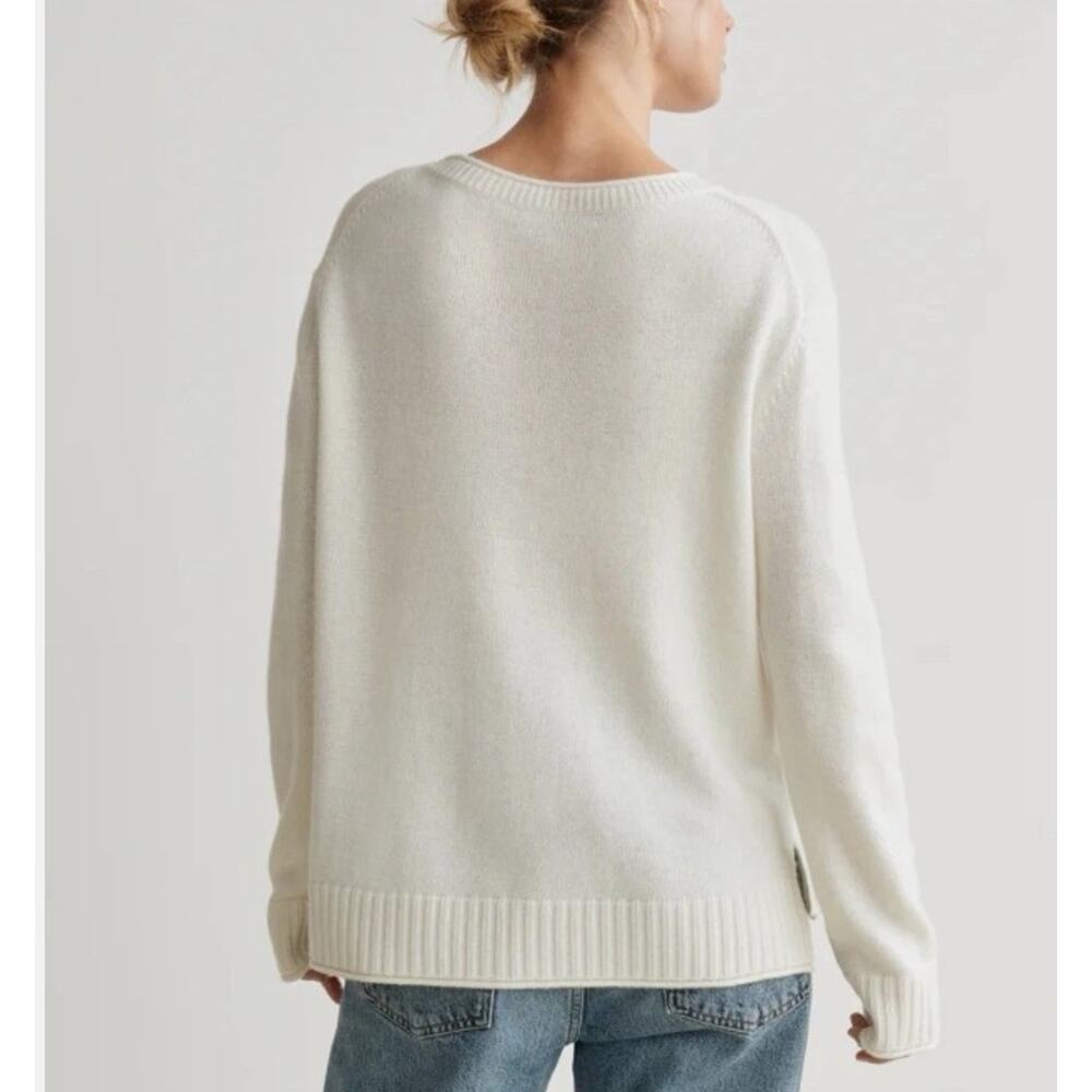 JENNI KAYNE Everyday Crewneck Sweater Sz M Medium Ivory Wool Cashmere Relaxed